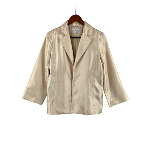 Susan Graver XS Womens Blazer Jacket Satin Look Polyester Beige - Picture 1 of 5